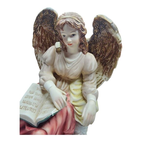 O'Well Porcelain Angel Reading Bible Seated on Bench, 8 3/4" Tall - Picture 2 of 4
